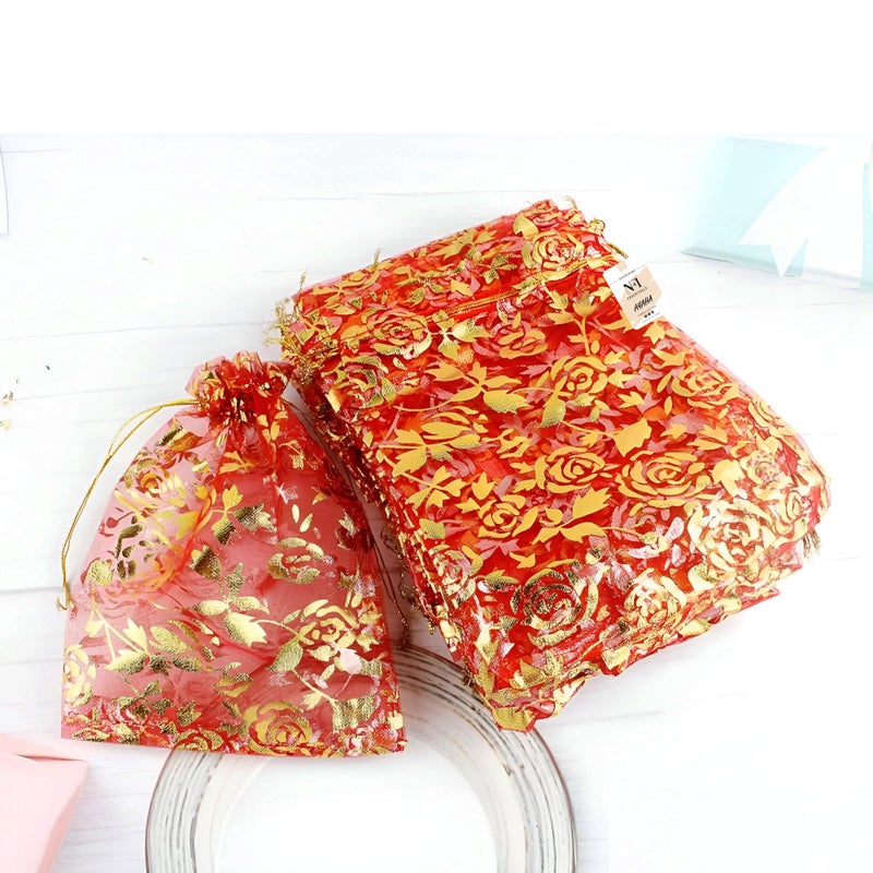 NFI essentials أكياس هدايا أورجانزا NFI الأساسية لعودة الهدايا، عبوة من 50 قطعة (9x12 سم)، كيس خيش بسحاب لهدايا الحلوى، نكاح، عيد ميلاد، كيس سوروكو باي - Image 2