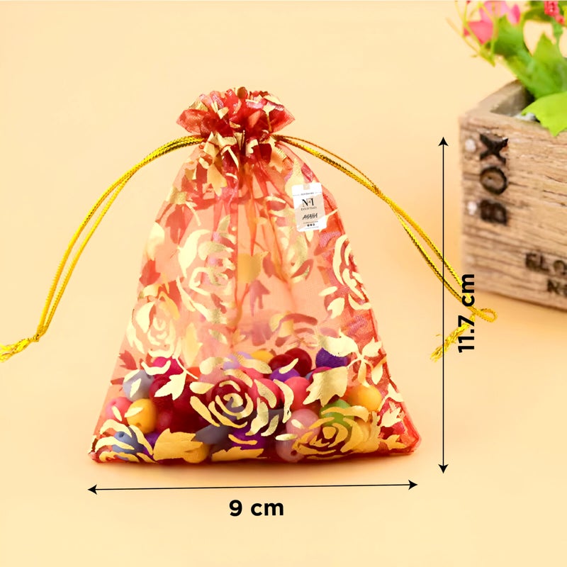 NFI essentials أكياس هدايا أورجانزا NFI الأساسية لعودة الهدايا، عبوة من 50 قطعة (9x12 سم)، كيس خيش بسحاب لهدايا الحلوى، نكاح، عيد ميلاد، كيس سوروكو باي - Image 4