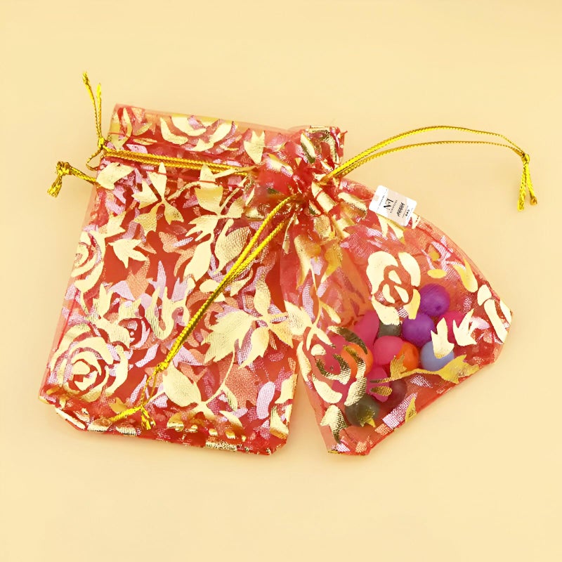 NFI essentials أكياس هدايا أورجانزا NFI الأساسية لعودة الهدايا، عبوة من 50 قطعة (9x12 سم)، كيس خيش بسحاب لهدايا الحلوى، نكاح، عيد ميلاد، كيس سوروكو باي - Image 3