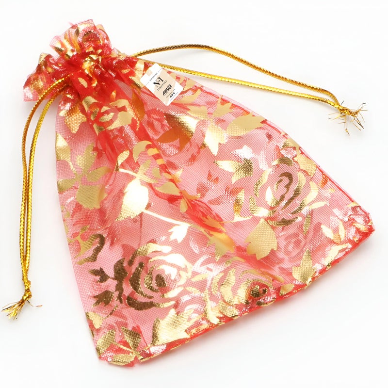 NFI essentials أكياس هدايا أورجانزا NFI الأساسية لعودة الهدايا، عبوة من 50 قطعة (9x12 سم)، كيس خيش بسحاب لهدايا الحلوى، نكاح، عيد ميلاد، كيس سوروكو باي - Image 1