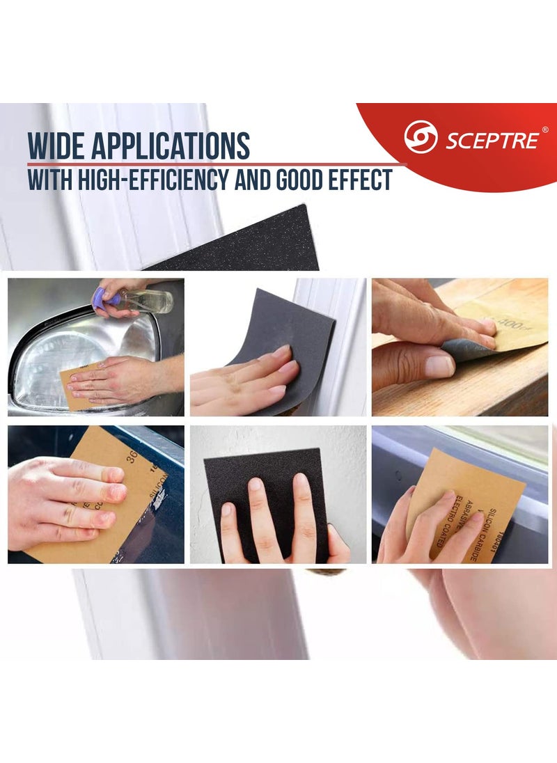 Sceptre SCEPTRE Abrasive Sand Paper Sheets with Silicon Carbide Waterproofing 150 Cw Wet Dry Sanding Papers 230 mm x 280 mm for Polishing Paint Corrosion Removal Pack of 100 Sheets  - Image 3