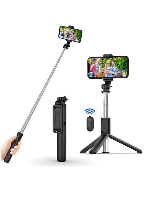 Elegant Portable, Lightweight Tripod Extendable Selfie Stick With Bluetooth Remote Black