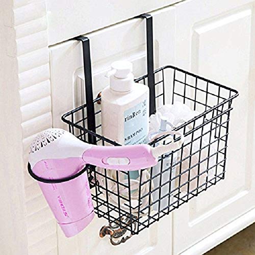HOME CUBE Metal Over Door Square Storage Basket With Hair Dryer Holder, Bathroom Shower Caddy - Random Color, Standard,Pack Of 1 - Image 1