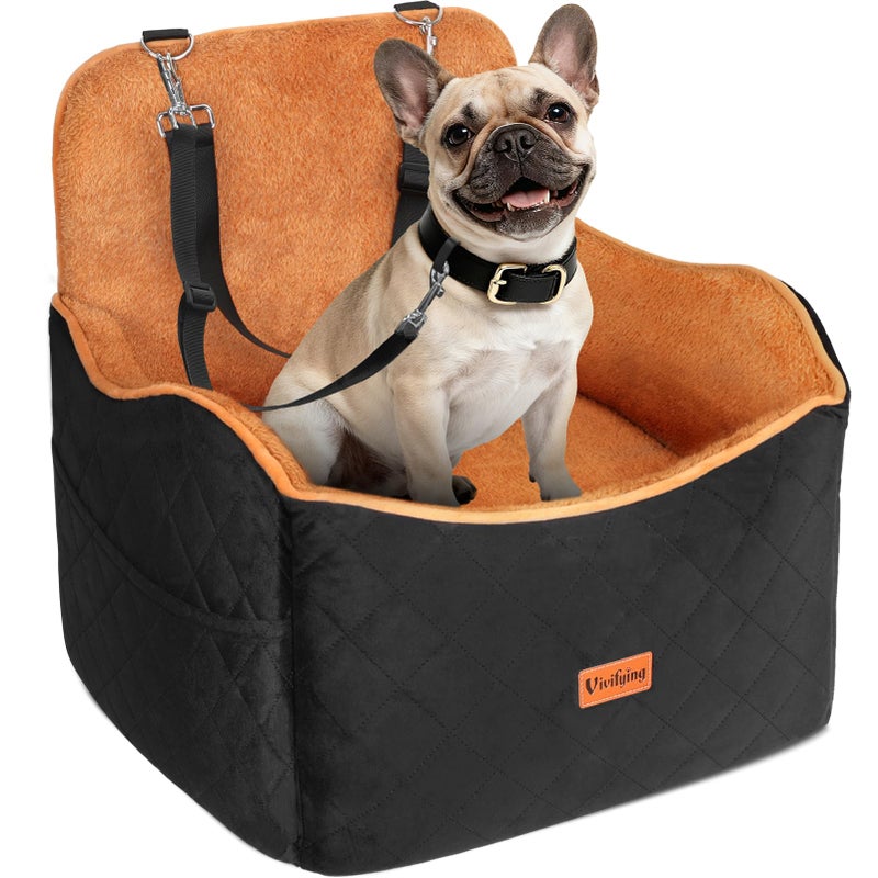 Vivifying Dog Car Seat for Small and Medium Dogs, 4" Booster Pet Car Seat with Safety Strap, Plush Travel Dog Bed for Car with Storage Pocket, Detachable Washable Cover, Fits Dogs up to 35lbs (Black) - Image 1