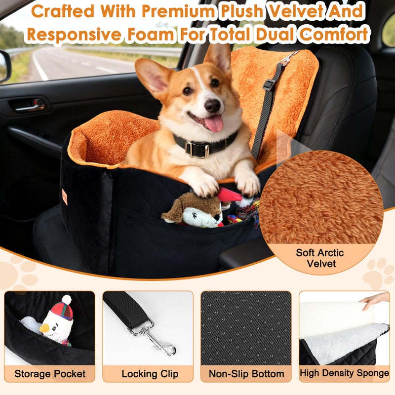 Vivifying Dog Car Seat for Small and Medium Dogs, 4" Booster Pet Car Seat with Safety Strap, Plush Travel Dog Bed for Car with Storage Pocket, Detachable Washable Cover, Fits Dogs up to 35lbs (Black) - Image 3