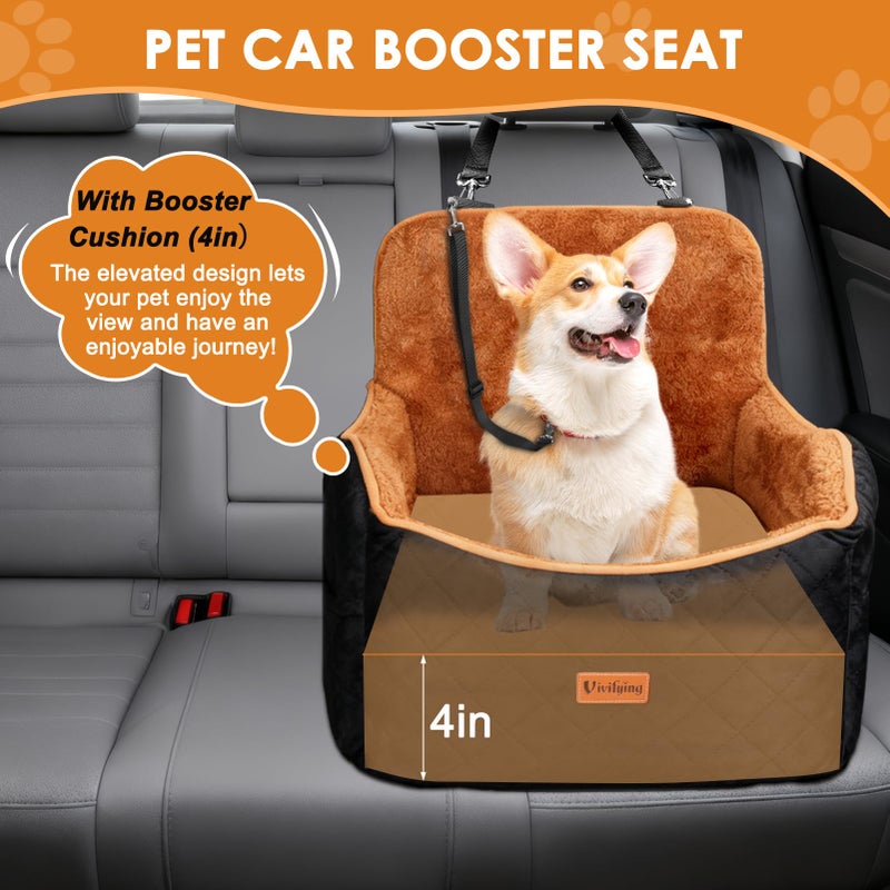 Vivifying Dog Car Seat for Small and Medium Dogs, 4" Booster Pet Car Seat with Safety Strap, Plush Travel Dog Bed for Car with Storage Pocket, Detachable Washable Cover, Fits Dogs up to 35lbs (Black) - Image 2