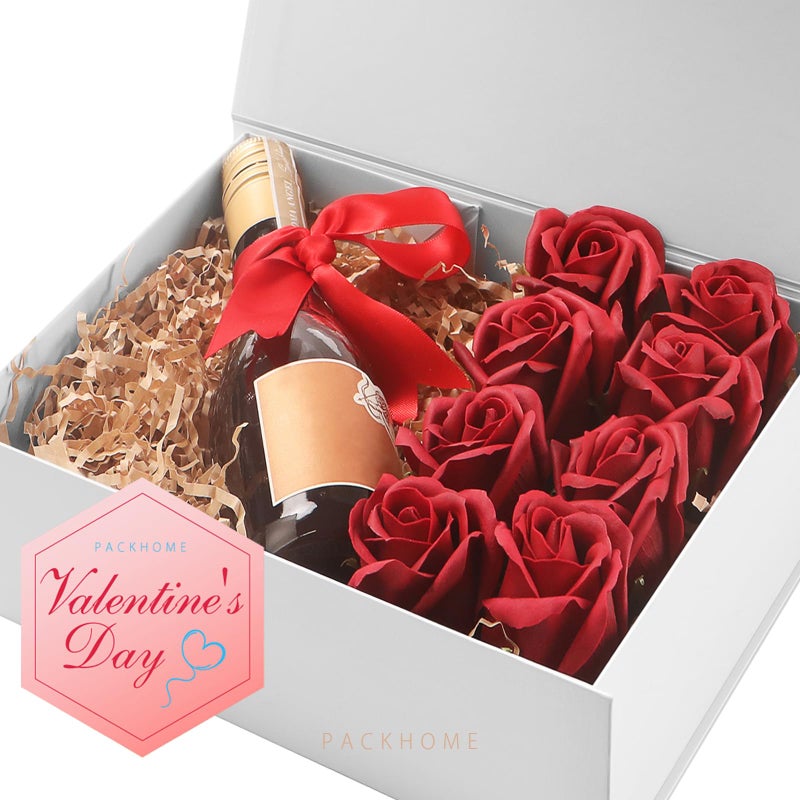 PACKHOME Valentine's Day 6 Gift Boxes 9x6.5x3.8 Inches, Rectangle Collapsible Boxes with Magnetic Lids for Gift Packaging (Matte White, Grain Texture) - Image 2