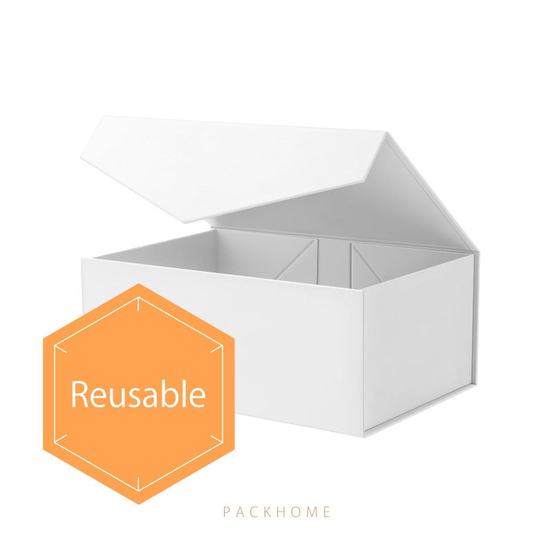 PACKHOME Valentine's Day 6 Gift Boxes 9x6.5x3.8 Inches, Rectangle Collapsible Boxes with Magnetic Lids for Gift Packaging (Matte White, Grain Texture) - Image 3