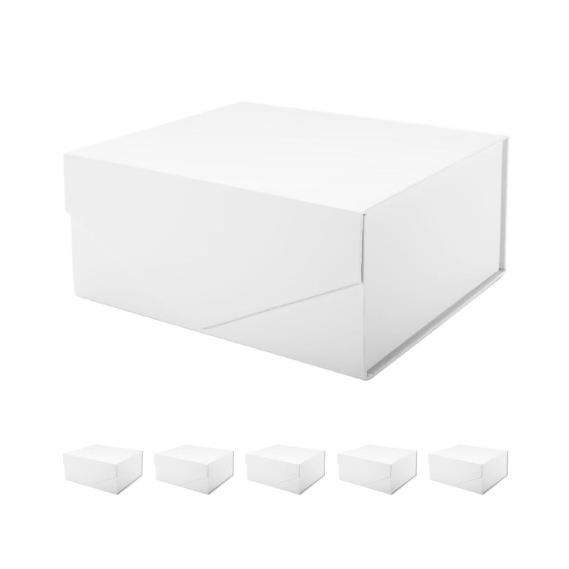 PACKHOME Valentine's Day 6 Gift Boxes 9x6.5x3.8 Inches, Rectangle Collapsible Boxes with Magnetic Lids for Gift Packaging (Matte White, Grain Texture) - Image 1