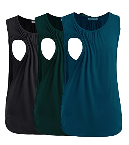Smallshow Womens Maternity Nursing Tank Tops Breastfeeding Clothes 3Pack Large BlackDeep GreenTeal