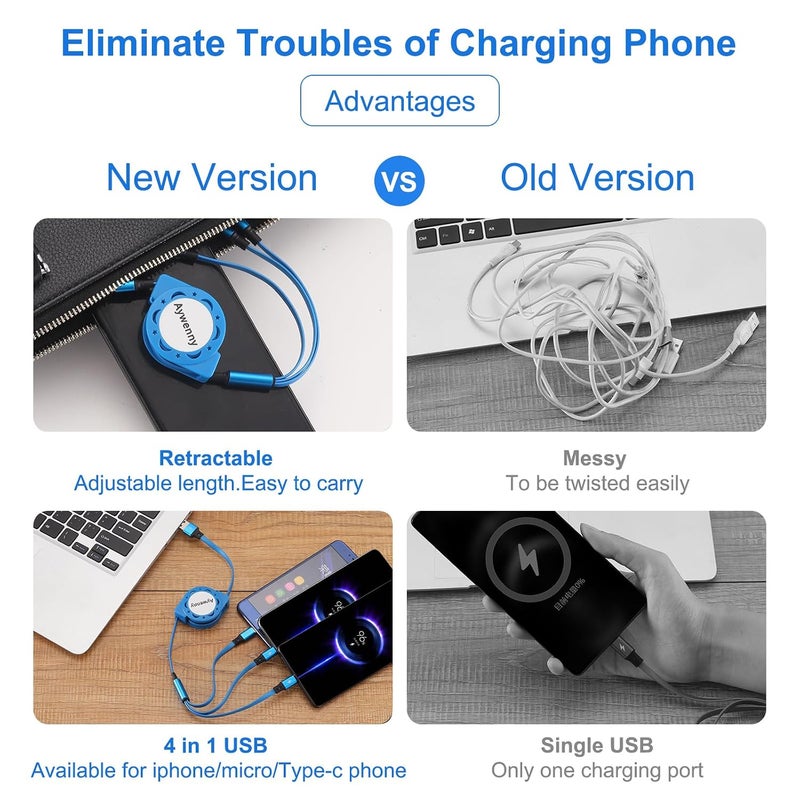 كابل شحن سريع من نوع USB Type C قابل للسحب [3.3 قدم، 3 قطع]، كابل شاحن من USB A إلى C، كابل شحن متزامن للبيانات QC 3.0 مع 3 منافذ USB C، مناسب لهاتف Phone 15 Pro Max Plus و Pad Pro و Galaxy S23 (3 قطع) - Image 2