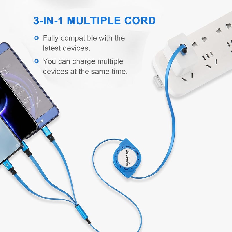 كابل شحن سريع من نوع USB Type C قابل للسحب [3.3 قدم، 3 قطع]، كابل شاحن من USB A إلى C، كابل شحن متزامن للبيانات QC 3.0 مع 3 منافذ USB C، مناسب لهاتف Phone 15 Pro Max Plus و Pad Pro و Galaxy S23 (3 قطع) - Image 4