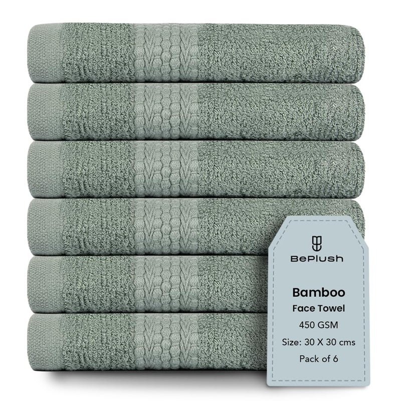 BePlush 450 GSM Bamboo Towel Ultra Soft Absorbent Quick Dry Towels for Gym Travel Face Towel Olive Green Pack of 6 - Image 1