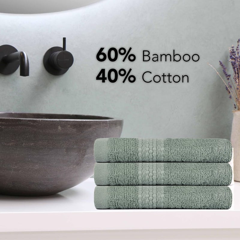 BePlush 450 GSM Bamboo Towel Ultra Soft Absorbent Quick Dry Towels for Gym Travel Face Towel Olive Green Pack of 6 - Image 2