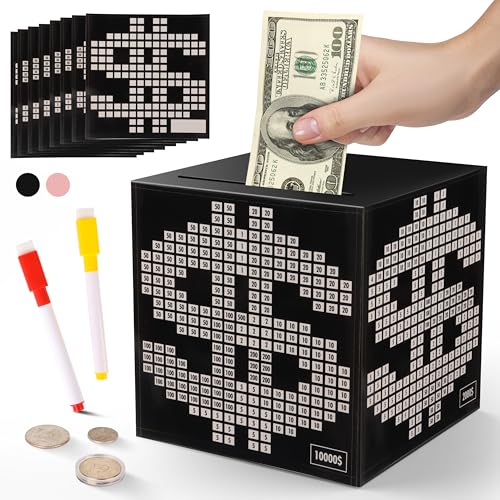 Primo Lines Piggy Bank for Adults Must Break to Open, with Savings Counter & Goal Tracker, Unbreakable Stainless Steel Money Box for 10K Challenge $3000 $5000, Kakeibo(4.72 Inch) - Image 1