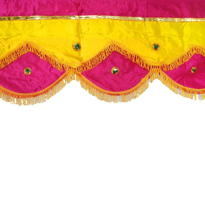 PRIYAKANT SAFAWALA PRIYAKANT SAFAWALA Ganpati Decoration Satin Jhalar Ideas at Home Festival Temple and Special Ganesh Chaturthi Decoration Jhalar Size Length 50 Feet and Hight 15 Inches Rani and Yellow - Image 3