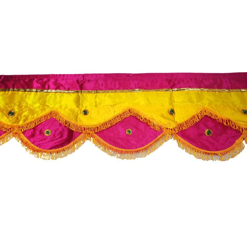 PRIYAKANT SAFAWALA PRIYAKANT SAFAWALA Ganpati Decoration Satin Jhalar Ideas at Home Festival Temple and Special Ganesh Chaturthi Decoration Jhalar Size Length 50 Feet and Hight 15 Inches Rani and Yellow - Image 5