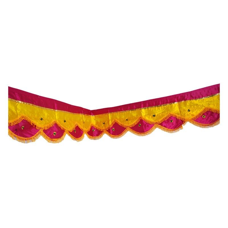 PRIYAKANT SAFAWALA PRIYAKANT SAFAWALA Ganpati Decoration Satin Jhalar Ideas at Home Festival Temple and Special Ganesh Chaturthi Decoration Jhalar Size Length 50 Feet and Hight 15 Inches Rani and Yellow - Image 2