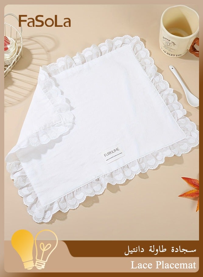 فاصولا سجادة طاولة دانتيل، قطعة واحدة مقاس M (20x30 سم مع حدود دانتيل) دانتيل طاولة أنيق أبيض للمائدة، قماش بوليسير متين سجادة مائدة دانتيل لتزيين المطبخ والمطعم والمقهى، سجادة طاولة مزخرفة لترتيب طاولة المنزل وكهدية (أبيض) - Image 1