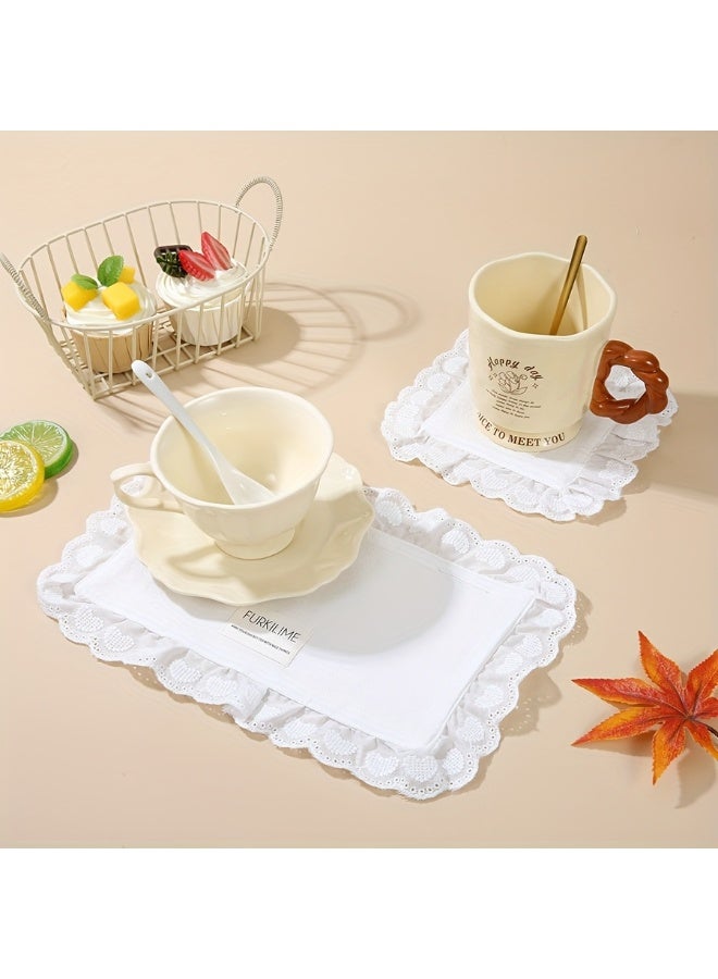 فاصولا سجادة طاولة دانتيل، قطعة واحدة مقاس M (20x30 سم مع حدود دانتيل) دانتيل طاولة أنيق أبيض للمائدة، قماش بوليسير متين سجادة مائدة دانتيل لتزيين المطبخ والمطعم والمقهى، سجادة طاولة مزخرفة لترتيب طاولة المنزل وكهدية (أبيض) - Image 3