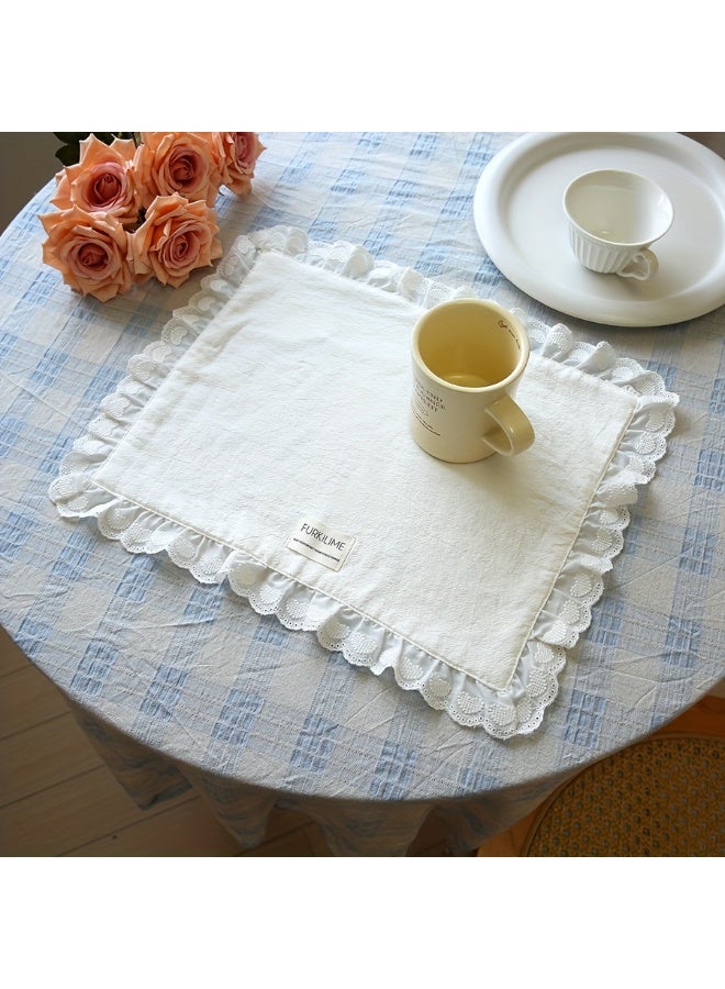 فاصولا سجادة طاولة دانتيل، قطعة واحدة مقاس M (20x30 سم مع حدود دانتيل) دانتيل طاولة أنيق أبيض للمائدة، قماش بوليسير متين سجادة مائدة دانتيل لتزيين المطبخ والمطعم والمقهى، سجادة طاولة مزخرفة لترتيب طاولة المنزل وكهدية (أبيض) - Image 4