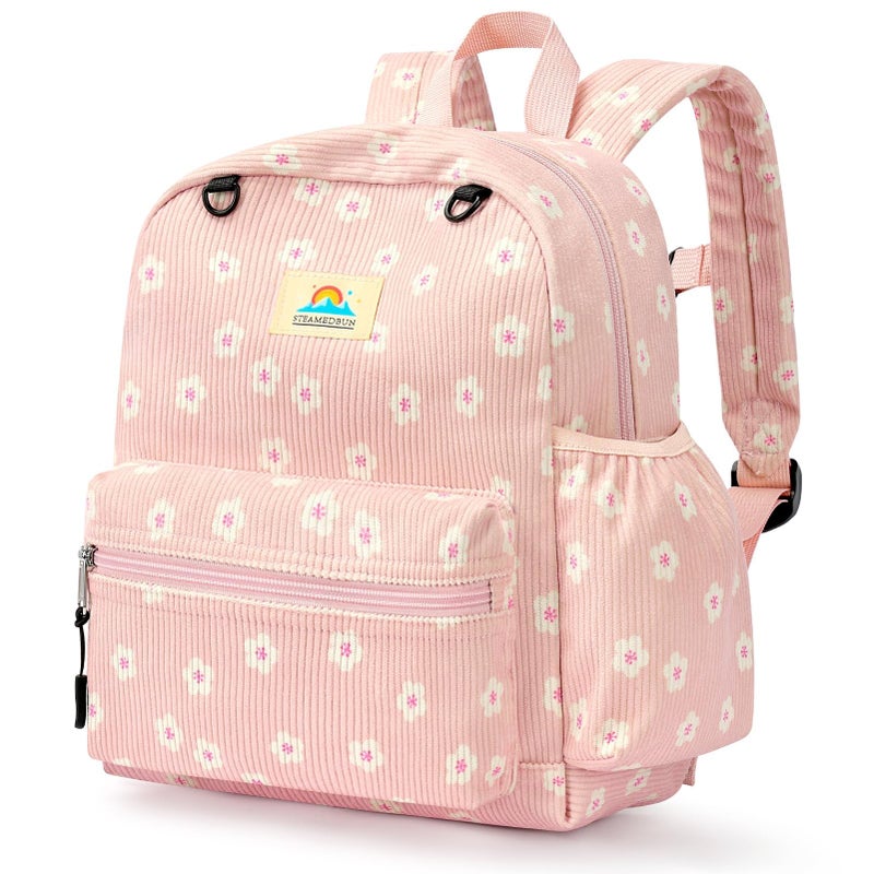STEAMEDBUN Corduroy Toddler Backpack for Girls 2-4: Kids backpack for Boys Girls - 12 inch Preschool Kindergarten Backpacks - Sakura - Image 1