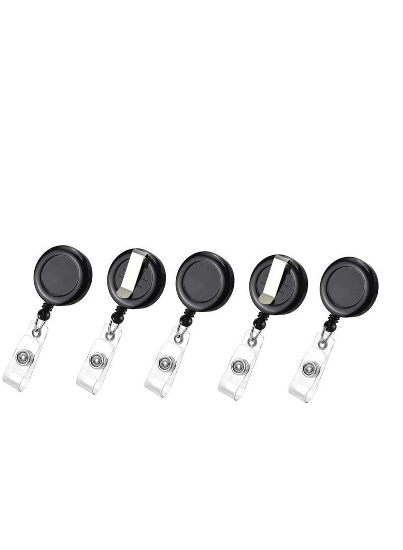 Terabyte 5 Pcs Retractable Name Badge Holder Reel with Belt Clip Badge Reel Retractable for Teachers, Students, Office Workers (Black)COLOR - Image 1