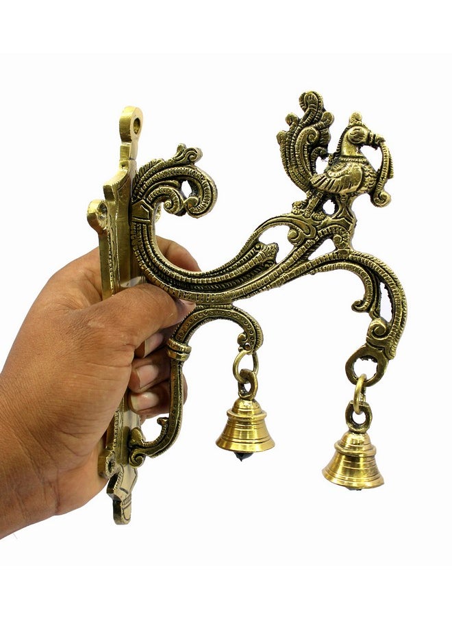 ESPLANADE ESPLANADE Brass Wall Bracket Wall Hanger for Hanging Diya Lamp | Wall Decor | Peacock with Bells - 8.5" Inches  - Image 5