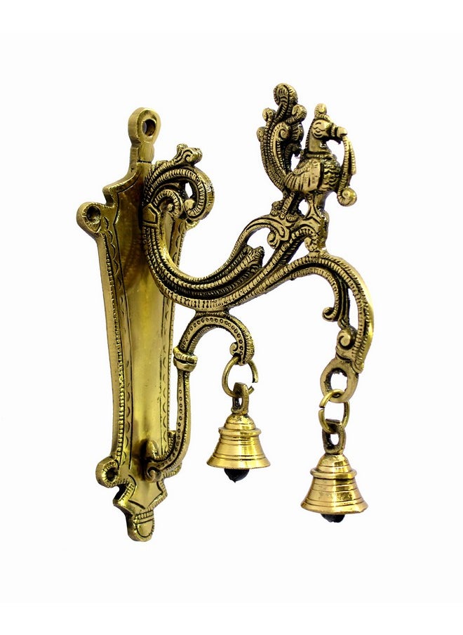 ESPLANADE ESPLANADE Brass Wall Bracket Wall Hanger for Hanging Diya Lamp | Wall Decor | Peacock with Bells - 8.5" Inches  - Image 1