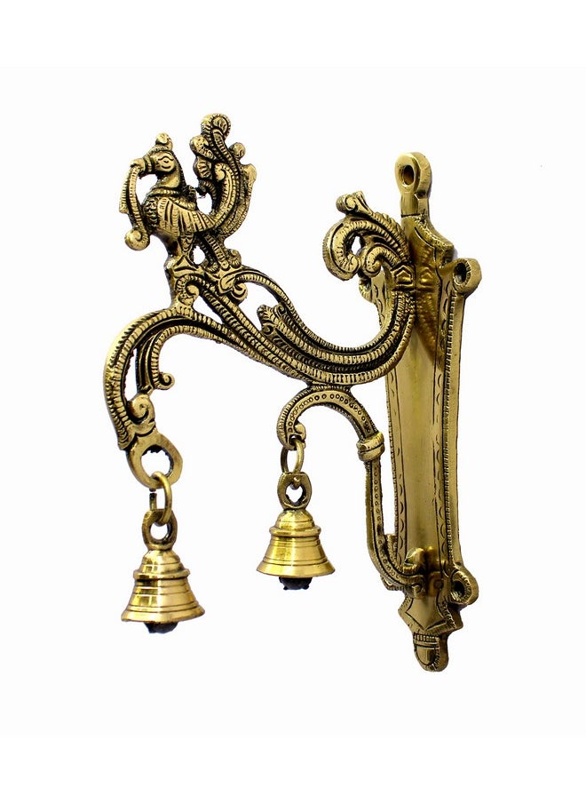 ESPLANADE ESPLANADE Brass Wall Bracket Wall Hanger for Hanging Diya Lamp | Wall Decor | Peacock with Bells - 8.5" Inches  - Image 2
