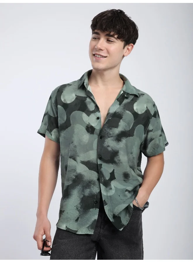 Beyoung Grey Circular Abstract Printed Shirt