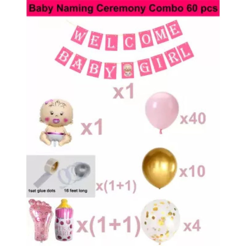 Partyjoy مجموعة تزيين ترحيب بطفلة - 60 قطعة | لافتة، بالونات، ورق قصدير للأطفال، أقدام، زجاجة والمزيد | مجموعة مثالية للاحتفال بالمولود الجديد - Image 2