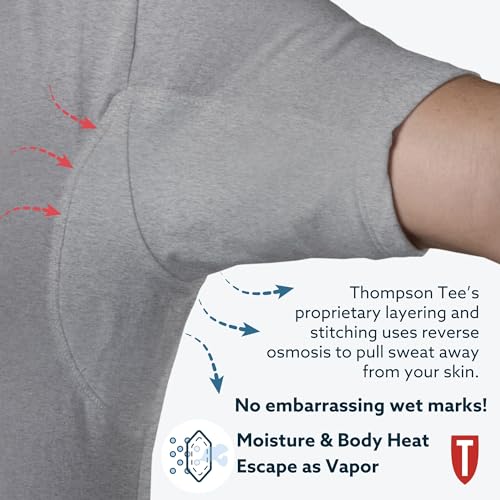 THOMPSON TEE Men's Sweatproof Undershirt - Cotton Crew Neck T-Shirt with Underarm Sweat Pads - Original Fit - Aluminum-Free Alternative - Heather Grey - Small - Image 5