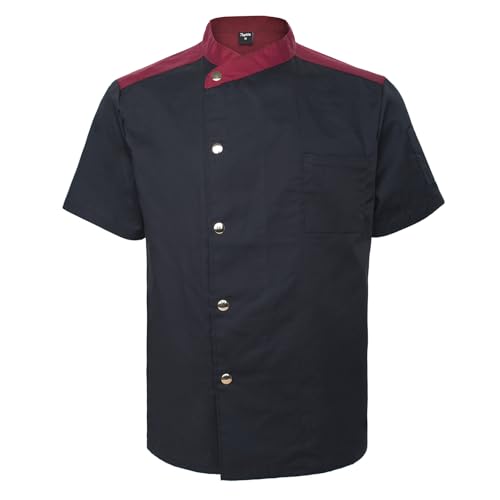 TopTie Unisex Short Sleeve Chef Coat Jacket, Black Snap - Image 1