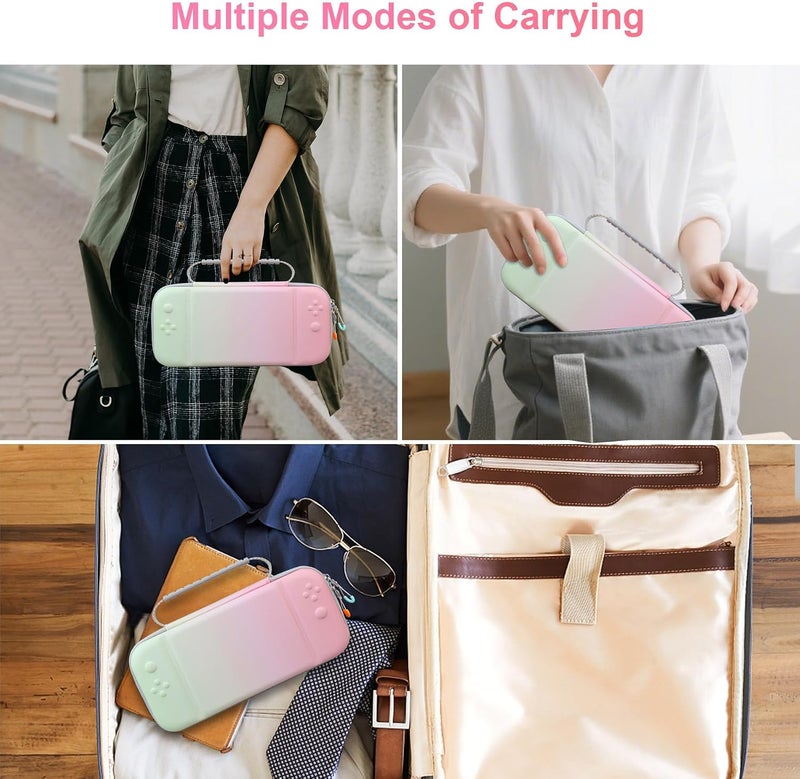 Canboc Carrying Case Compatible with Nintendo Switch 2 (2025), Hard Shell Switch 2 Console Bag with 24 Game Card Slots, Mesh Pocket fit Accessories, Pink Gradient Green (Case Only) - Image 3