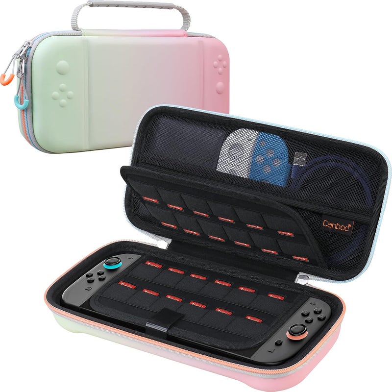 Canboc Carrying Case Compatible with Nintendo Switch 2 (2025), Hard Shell Switch 2 Console Bag with 24 Game Card Slots, Mesh Pocket fit Accessories, Pink Gradient Green (Case Only) - Image 1