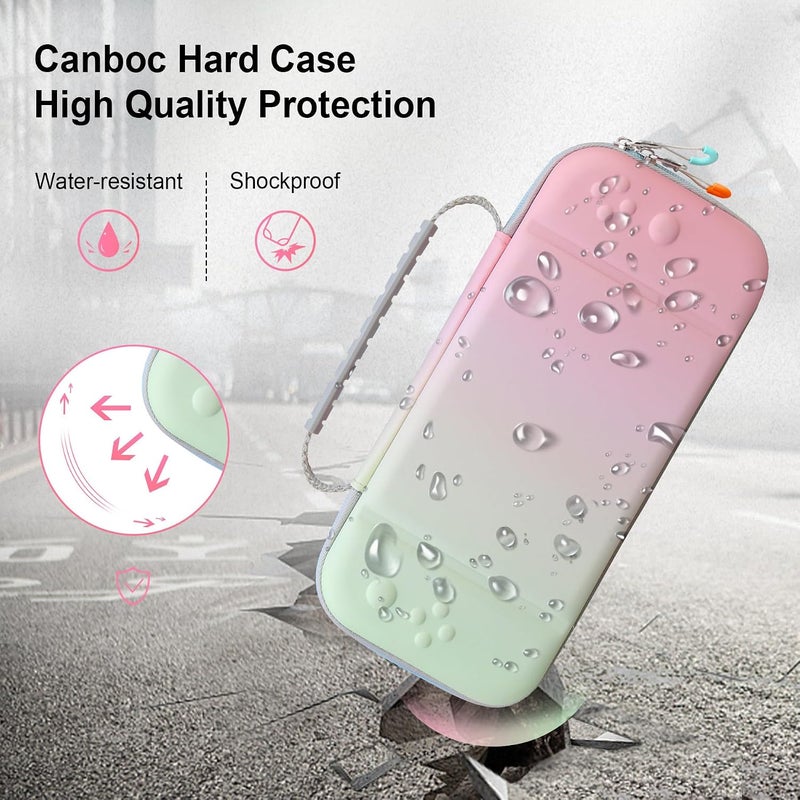 Canboc Carrying Case Compatible with Nintendo Switch 2 (2025), Hard Shell Switch 2 Console Bag with 24 Game Card Slots, Mesh Pocket fit Accessories, Pink Gradient Green (Case Only) - Image 4
