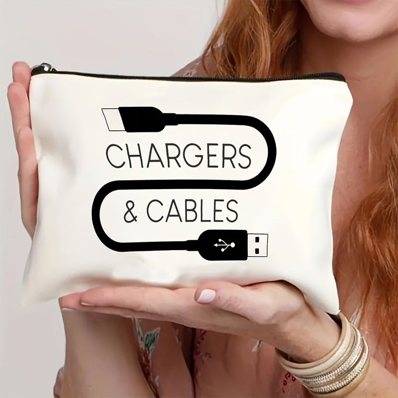 Beige Travel Cable Organizer Storage Bag Portable Toiletry Pouch for Vacation Outdoor - Image 1