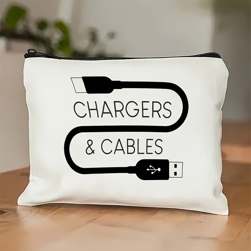 Beige Travel Cable Organizer Storage Bag Portable Toiletry Pouch for Vacation Outdoor - Image 5