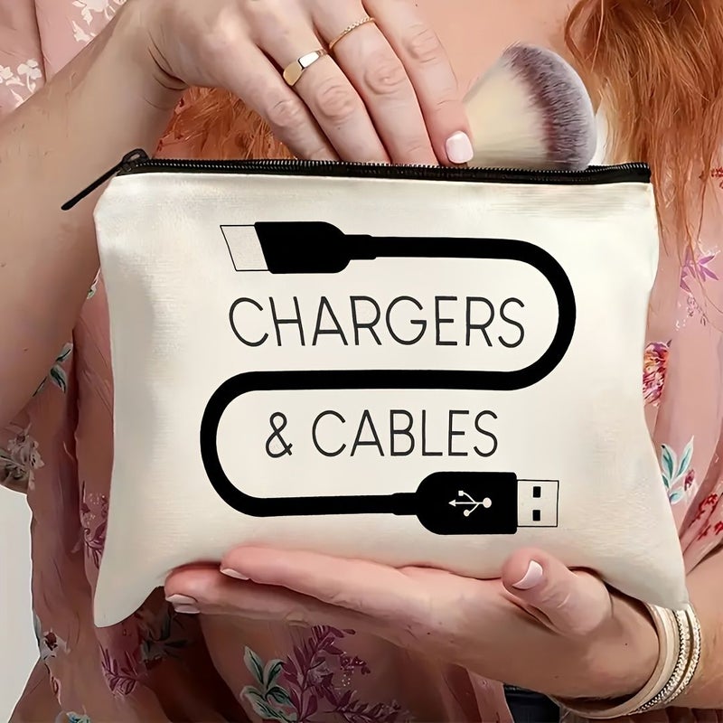 Beige Travel Cable Organizer Storage Bag Portable Toiletry Pouch for Vacation Outdoor - Image 2