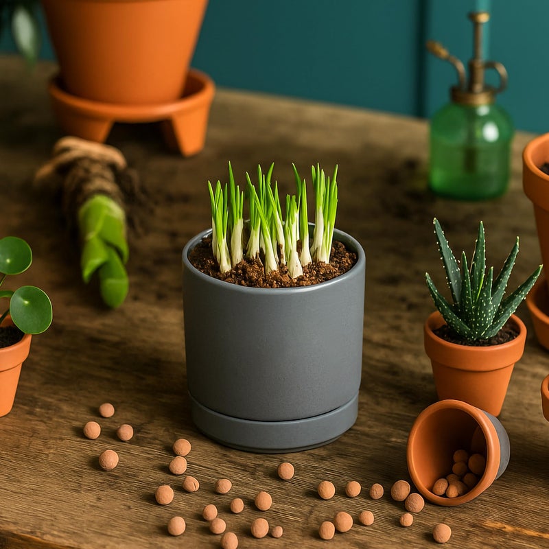 D'vine Dev 3.5 Inch Ceramic Planter Pot with Drainage Hole and Saucer, Indoor Cylinder Round Planter Pot, Speckled Grey, 94-O-A-3 - Image 5