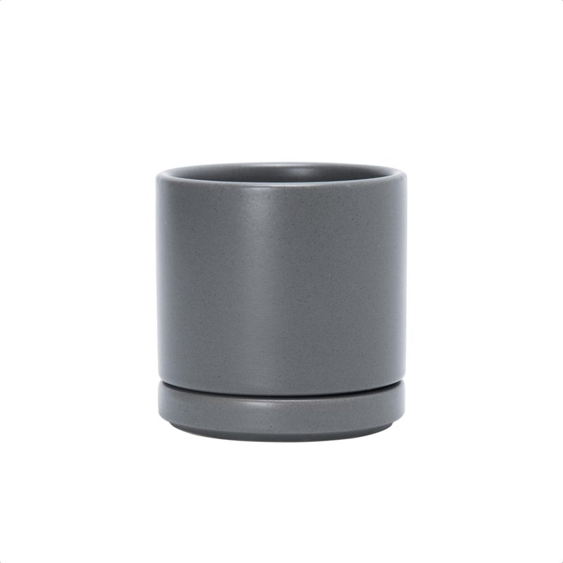 D'vine Dev 3.5 Inch Ceramic Planter Pot with Drainage Hole and Saucer, Indoor Cylinder Round Planter Pot, Speckled Grey, 94-O-A-3 - Image 1