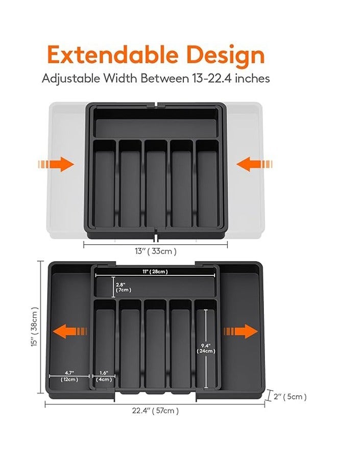 Utensil Organizer for Kitchen Drawers, Expandable Cooking Utensil Tray, Adjustable Cutlery Silverware Flatware Holder, Plastic Kitchen Spatula Tools and Gadgets Storage Divider, Large, Black - Image 2