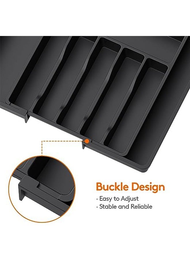 Utensil Organizer for Kitchen Drawers, Expandable Cooking Utensil Tray, Adjustable Cutlery Silverware Flatware Holder, Plastic Kitchen Spatula Tools and Gadgets Storage Divider, Large, Black - Image 3