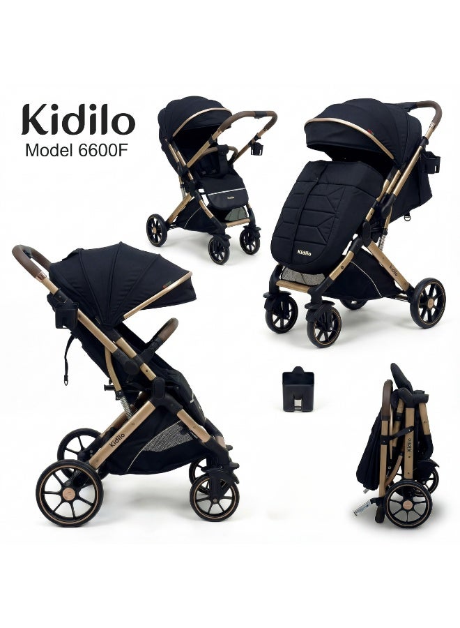 Kidilo Model 6600F Baby Stroller - Lightweight High-View Travel System with Compact Fold and Adjustable Handle