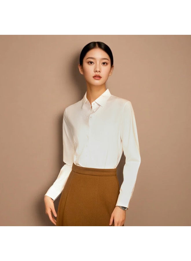 TELUOMAN Trollman Fleece-lined Professional White Long Sleeve Shirt For Women Autumn Winter Warm Wrinkle-resistant Non-iron Formal Interview Workwear Blouse - Image 3