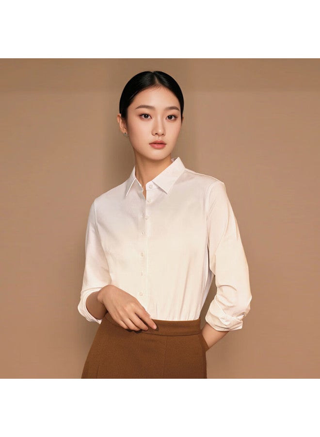 TELUOMAN Trollman Fleece-lined Professional White Long Sleeve Shirt For Women Autumn Winter Warm Wrinkle-resistant Non-iron Formal Interview Workwear Blouse - Image 1