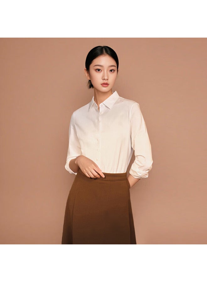 TELUOMAN Trollman Fleece-lined Professional White Long Sleeve Shirt For Women Autumn Winter Warm Wrinkle-resistant Non-iron Formal Interview Workwear Blouse - Image 2