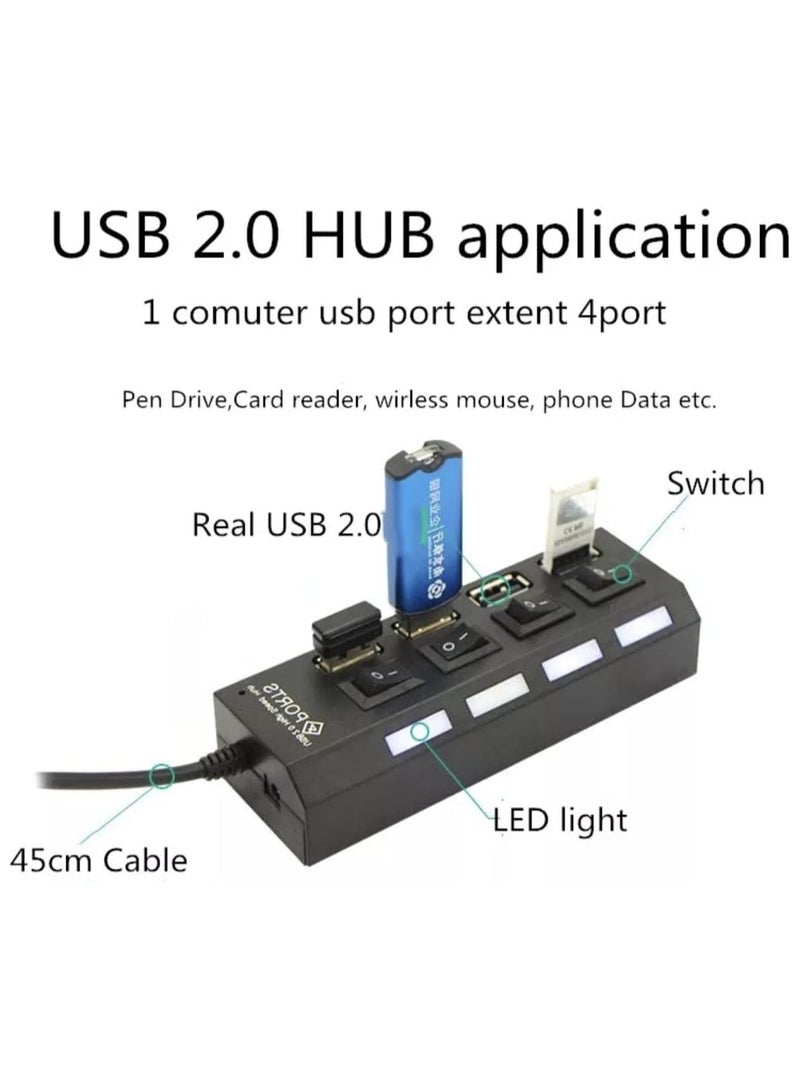 فيستا موزع USB بـ 4 منافذ مع مفاتيح طاقة LED فردية من فيزتا ، أسود - Image 3
