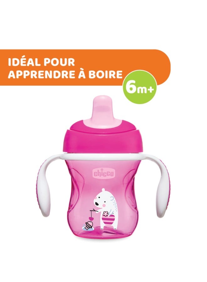Chicco Baby Training Sippy Cup for 6+ months, 200ml | Semi Soft Bite-Resistant Spout | Spill Proof | Easy Grip | BPA Free Material (Pink) - Image 3